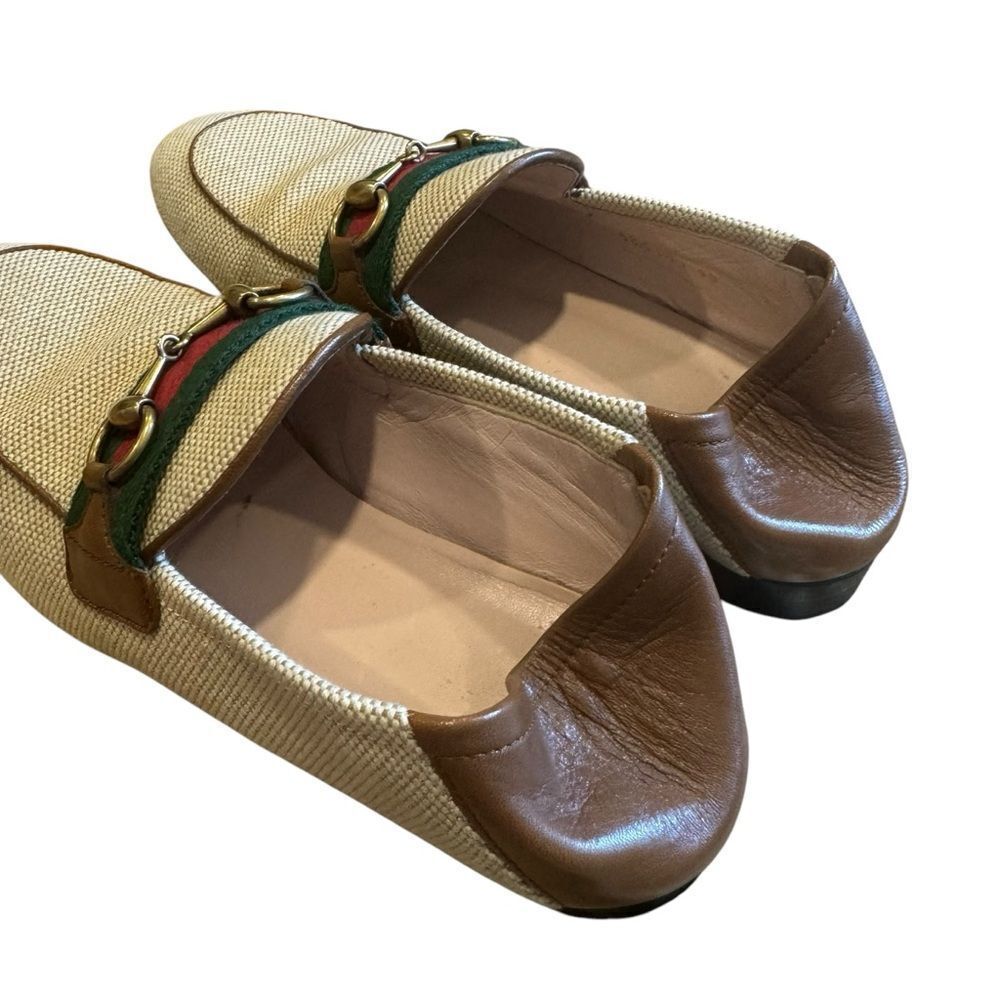 Gucci Beige Brown Canvas and Leather Horsebit Brixton Charlotte Loafers Size 35 - Picture 10 of 13